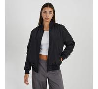 Brave Soul Ruched Sleeve Oversized Bomber Jacket - Black - Black - 10