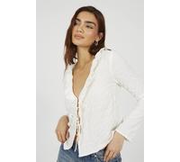 Brave Soul Seersucker Frill Collar Tie Front Blouse In Cream Cream XL