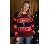 Brave Soul Sequin Slogan Christmas Jumper In Wine Wine S