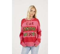 Brave Soul Sequin Slogan Stripe Christmas Jumper In Red Red XS