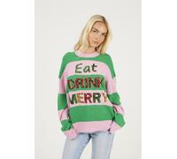 Brave Soul Sequin Slogan Womens Christmas Jumper - - Size: XS