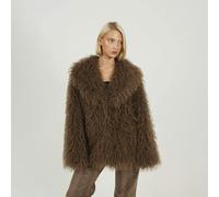Brave Soul Shawl Collar Faux Mongolian Fur Jacket - Brown - Brown - 10