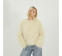 Brave Soul Short Faux Mongolian Fur Jacket - Cream - Cream - 12