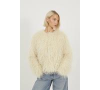 Brave Soul Women's Short Faux Mongolian Fur Jacket in Cream | Size: 10 Brave Soul Cream 10