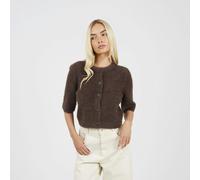 Brave Soul Short Sleeve Fluffy Yarn Cardigan - Chocolate - Chocolate - M