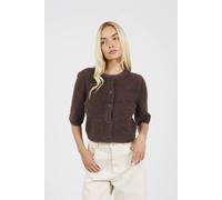 Brave Soul Short Sleeve Fluffy Yarn Cardigan In Chocolate Chocolate XL