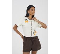 Brave Soul Short Sleeve Womens Cardigan Orange Embroidery - - Size: L