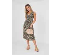 Brave Soul Sleeveless V-Neck Floral Midi Dress In Black Black XS
