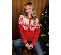 Brave Soul Snowflake Fairisle Christmas Cardigan In Red Red L