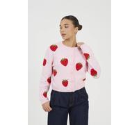 Brave Soul Soft Touch Strawberry Jacquard Knit Cardigan In Pink Pink L