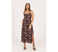 Brave Soul Strappy Leopard Print Maxi Dress With Split In Brown Brown XS