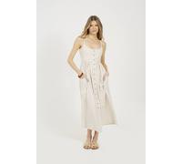 Brave Soul Stripe Button Down Midi Dress In Stone Stone M