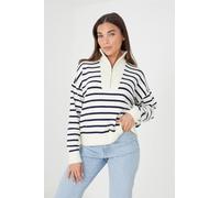 Brave Soul Striped 1/2 Zip Knitted Jumper In Ivory Ivory XS