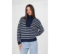 Brave Soul Striped 1/2 Zip Knitted Jumper In Navy Navy XL