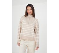 Brave Soul Striped 1/2 Zip Knitted Jumper In Stone Stone S