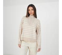 Brave Soul Striped 1/2 Zip Knitted Jumper - Stone - Stone - M