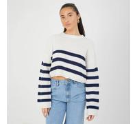 Brave Soul Striped Cropped Knitted Jumper - White - White - M