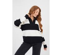 Brave Soul Striped Half Zip Knitted Jumper In Black Black S