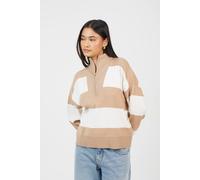 Brave Soul Striped Half Zip Knitted Jumper In Camel Camel M