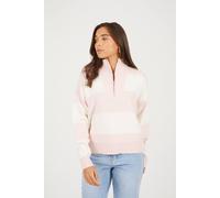 Brave Soul Striped Half Zip Knitted Jumper - Pink - Pink - XS