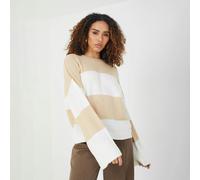 Brave Soul Women's Striped Lightweight Knitted Jumper in Beige | Size: Small Brave Soul Beige S