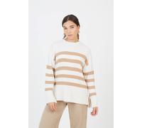 Brave Soul Striped Loose Fit Jumper With Wide Sleeves In Ivory Ivory M