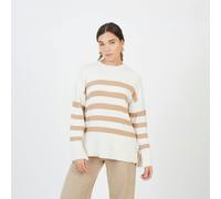 Brave Soul Women's Striped Loose Fit Jumper with Wide Sleeves in Ivory | Size: Medium Brave Soul Ivory M