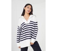 Brave Soul Striped Oversized 1/2 Zip Knitted Jumper In Ivory Ivory S