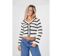 Brave Soul Striped V-Neck Knitted Cardigan In Ivory Ivory XL