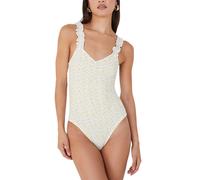 Brave Soul SYDNY Womens Bodysuit Lettuce Hem Strap Ladies Floral Sexy Swimsuit - Yellow Cotton - Size Medium