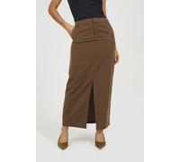 Brave Soul Tailored Midi Skirt With Slit Detail In Brown Brown XL