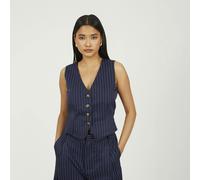 Brave Soul Tailored Pinstripe Waistcoat - Navy - Navy - S