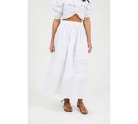Brave Soul Tiered Maxi Skirt With Embroidery In White White XS