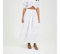 Brave Soul Tiered Maxi Skirt With Embroidery - White - XL - White