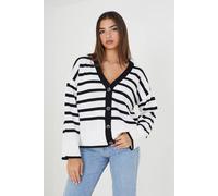Brave Soul V-Neck Striped Cardigan In Ivory Ivory S
