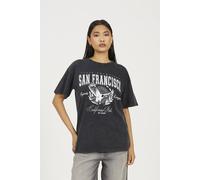 Brave Soul Women's Acid Wash Oversized Graphic T-Shirt in Black | Size: Small Brave Soul Black S