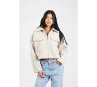 Brave Soul Women's Boucle Faux Wool Jacket in Light Grey | Size: 10 Brave Soul Light Grey 10