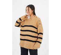 Brave Soul Women's Button Detail Striped Turtleneck Jumper in Camel | Size: Small Brave Soul Camel S