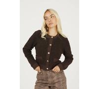 Brave Soul Women's Button Through Boucle Cardigan in Chocolate | Size: Medium Brave Soul Chocolate M