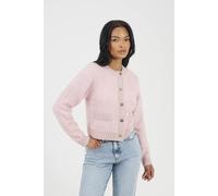 Brave Soul Women's Button Through Boucle Cardigan in Pink | Size: Large Brave Soul Pink L