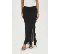 Brave Soul Women's Chiffon Midi Skirt With Frill Detail in Black | Size: Medium Brave Soul Black M
