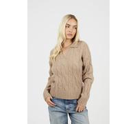 Brave Soul Women's Collared Cable Knit Jumper in Beige | Size: Small Brave Soul Beige S