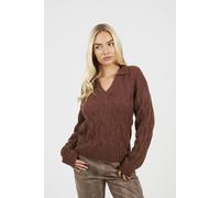 Brave Soul Women's Collared Cable Knit Jumper in Brown | Size: XS Brave Soul Brown XS