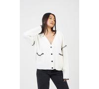 Brave Soul Women's Contrast Stitch Button Through V-neck Cardigan in Ivory | Size: Small Brave Soul Ivory S