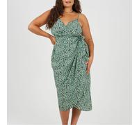Brave Soul Womens Curve V-Neck Sleeveless Midi Wrap Dress in Green - Size 22 UK