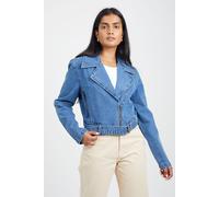 Brave Soul Women's Denim Biker Jacket in Mid Blue | Size: 10 Brave Soul Mid Blue 10