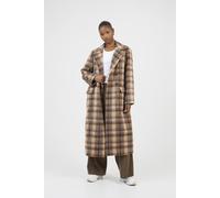 Brave Soul Double Breasted Faux Wool Maxi Check Coat - Brown - Brown - 12