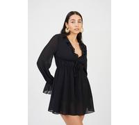 Brave Soul Women's Frill Detail Ruched Mini Dress in Black | Size: Medium Brave Soul Black M