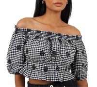 Brave Soul Womens/Ladies Anglaise Gingham Puff Sleeve Top GT40964