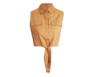 BRAVE SOUL Womens/Ladies Elizabeth Tie Front Crop Shirt, Sand, L